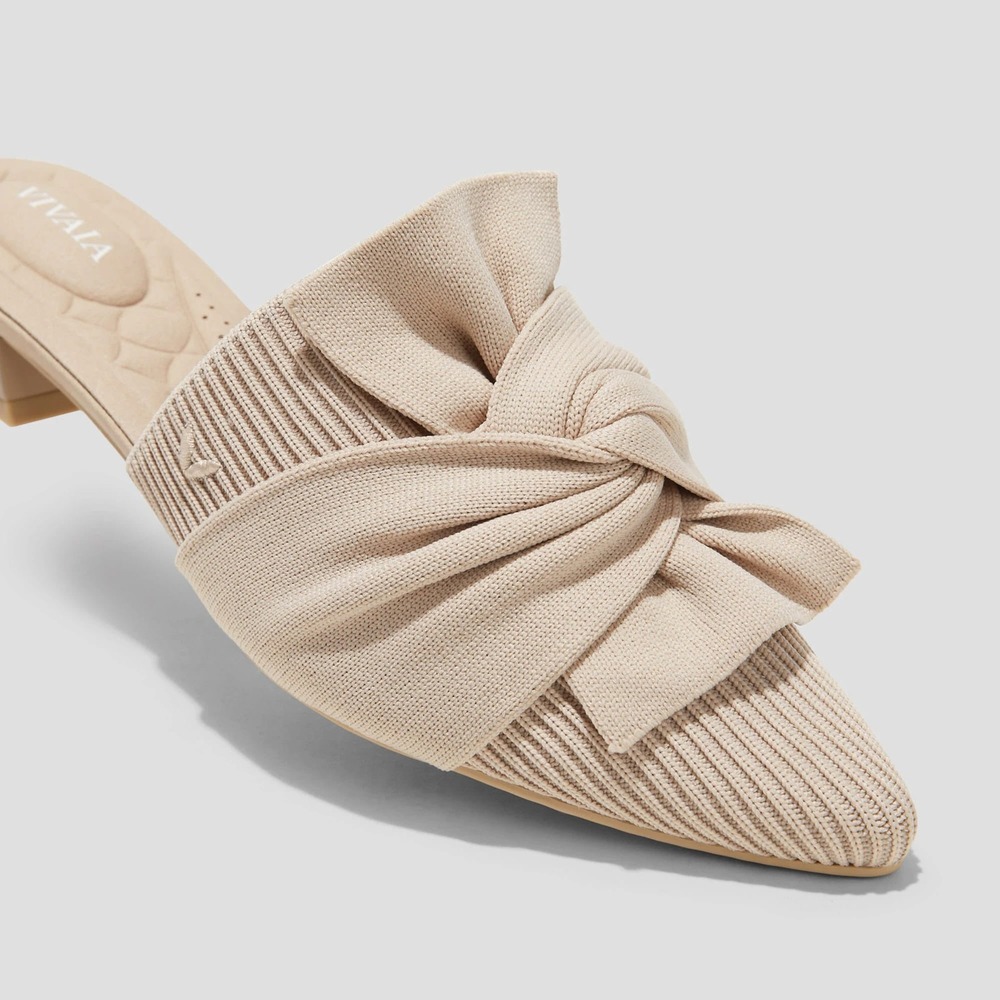 Vivaia Yaffa Pro Almond Knotted Bow Pointed Toe Mules Knit Block Heel US 8 EU 39 - Picture 14 of 14
